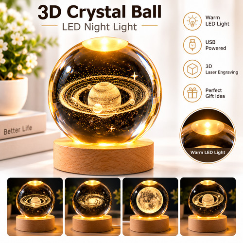 Crystal ball led night lamp - crystal,
